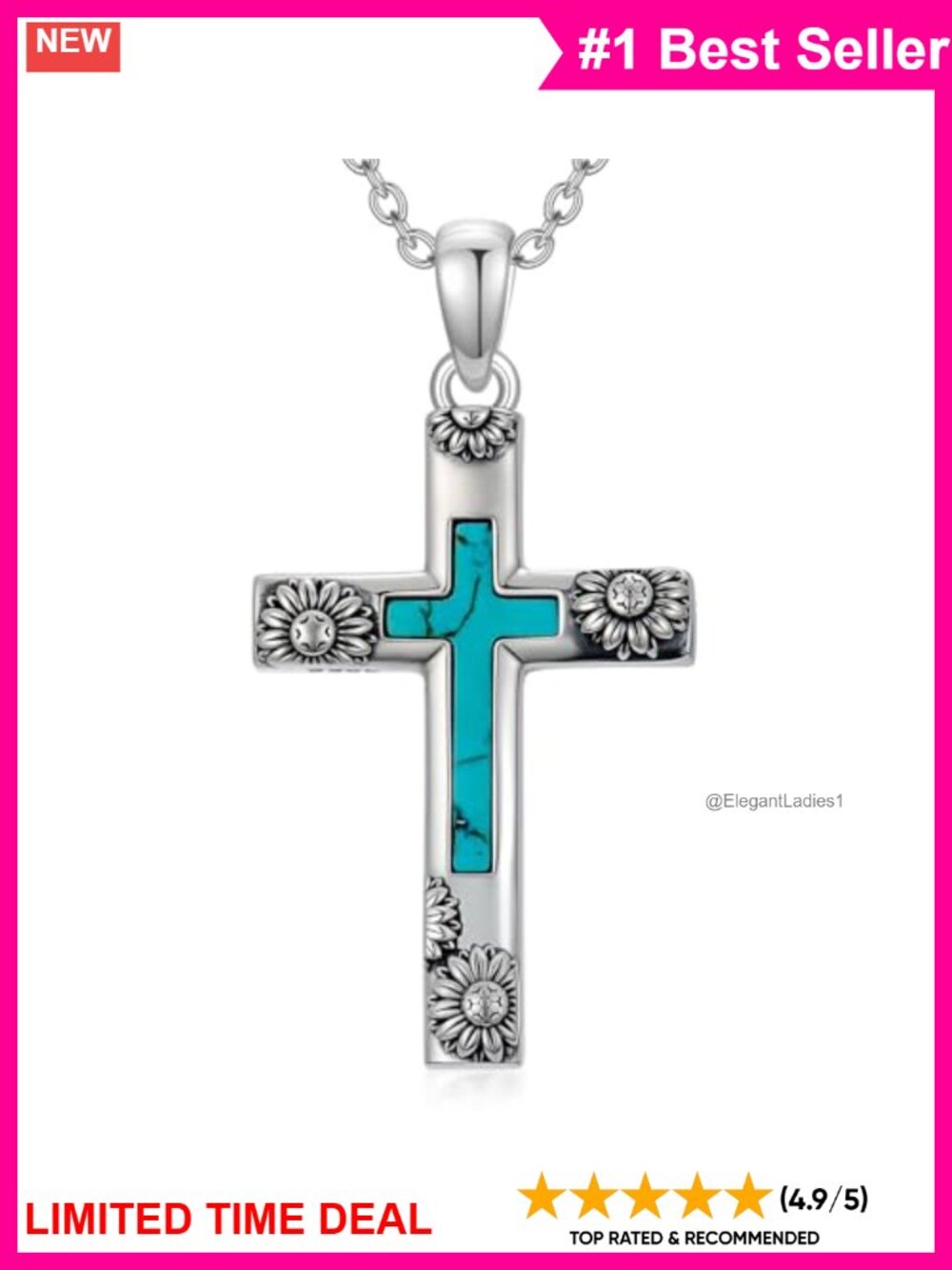 Turquoise Cross Necklace 925 Sterling Silver Western Pendant for Women